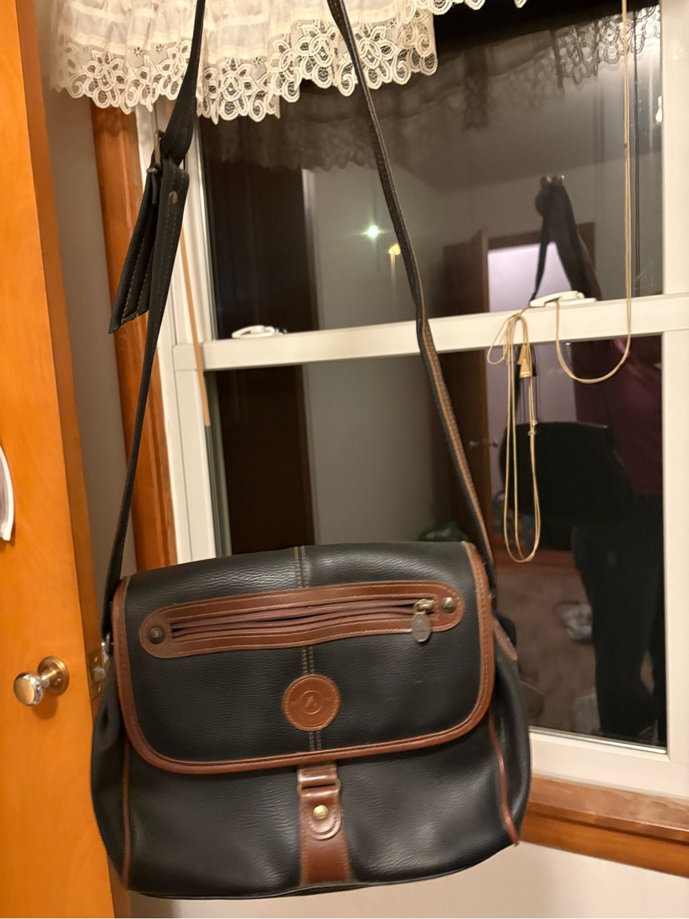 Liz Claiborne Black and Brown Leather-Trim Messenger Bag